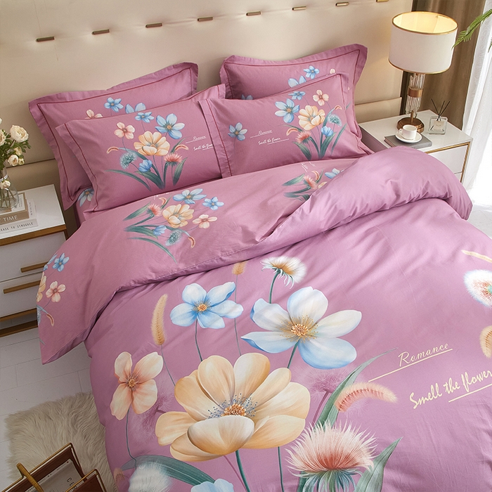 91家纺网 家纺一手货源 找家纺 格里芬家纺2025全棉大版花13372印花四件套 广凌-紫