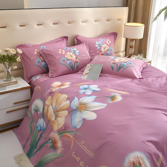 91家纺网 家纺一手货源 找家纺 格里芬家纺2025全棉大版花13372印花四件套 广凌-紫