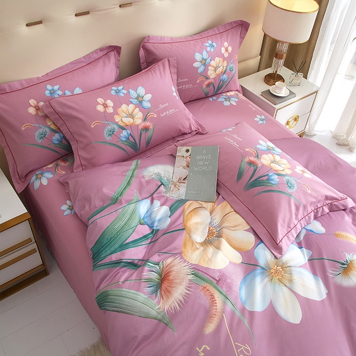 91家纺网 家纺一手货源 找家纺 格里芬家纺2025全棉大版花13372印花四件套 广凌-紫