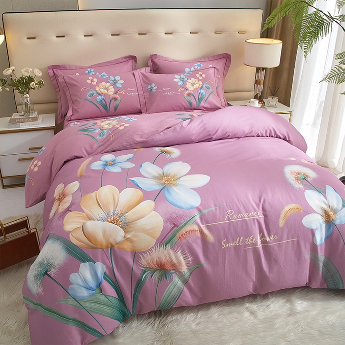 91家纺网 家纺一手货源 找家纺 格里芬家纺2025全棉大版花13372印花四件套 广凌-紫