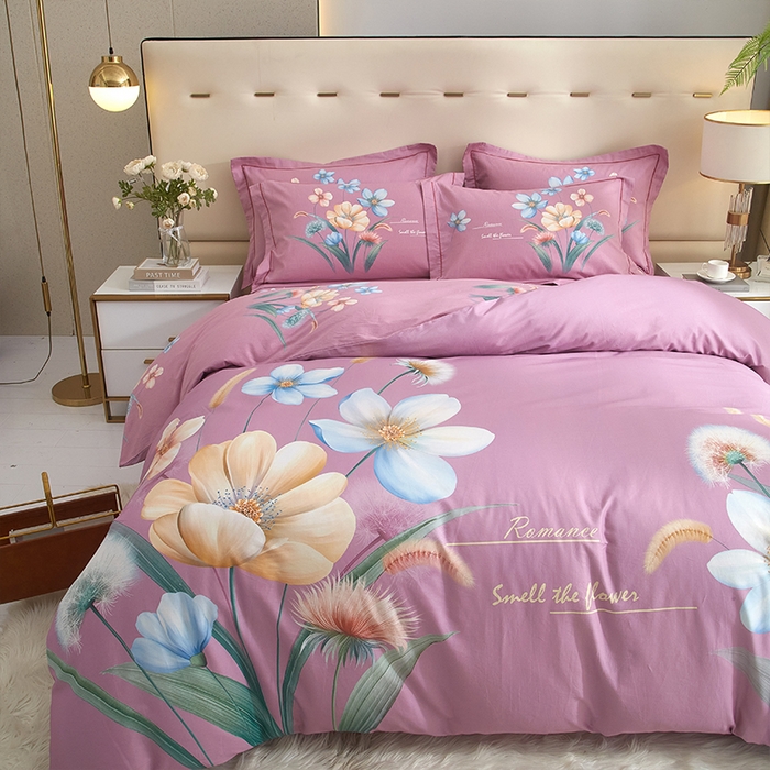 91家纺网 家纺一手货源 找家纺 格里芬家纺2025全棉大版花13372印花四件套 广凌-紫