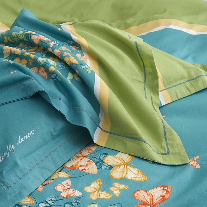 91家纺网 家纺一手货源 找家纺 格里芬家纺2025全棉大版花13372印花四件套 蝴蝶谷