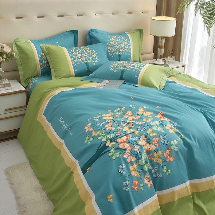 91家纺网 家纺一手货源 找家纺 格里芬家纺2025全棉大版花13372印花四件套 蝴蝶谷