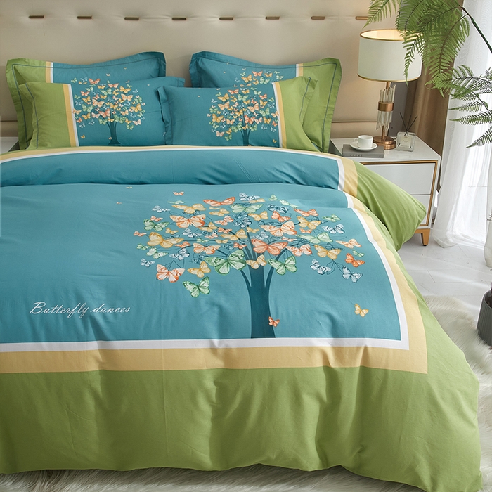 91家纺网 家纺一手货源 找家纺 格里芬家纺2025全棉大版花13372印花四件套 蝴蝶谷