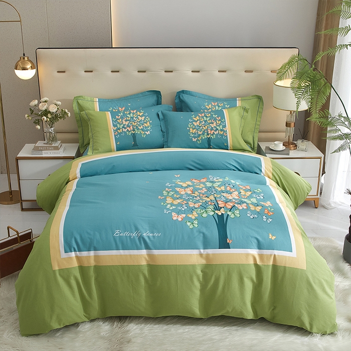 91家纺网 家纺一手货源 找家纺 格里芬家纺2025全棉大版花13372印花四件套 蝴蝶谷