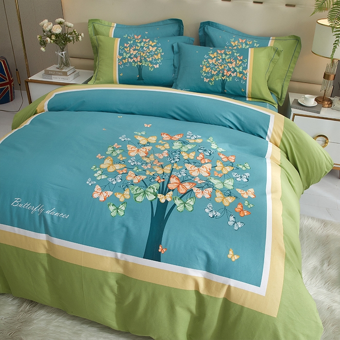 91家纺网 家纺一手货源 找家纺 格里芬家纺2025全棉大版花13372印花四件套 蝴蝶谷