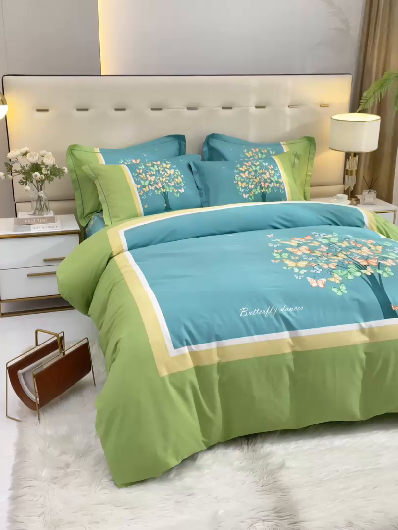 91家纺网 家纺一手货源 找家纺 格里芬家纺2025全棉大版花13372印花四件套 蝴蝶谷