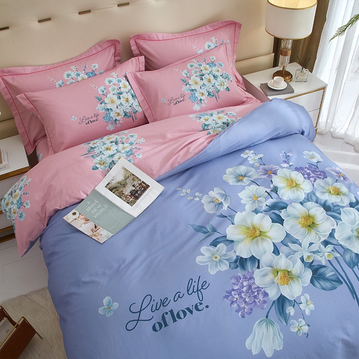 91家纺网 家纺一手货源 找家纺 格里芬家纺2025全棉大版花13372印花四件套 花季-紫