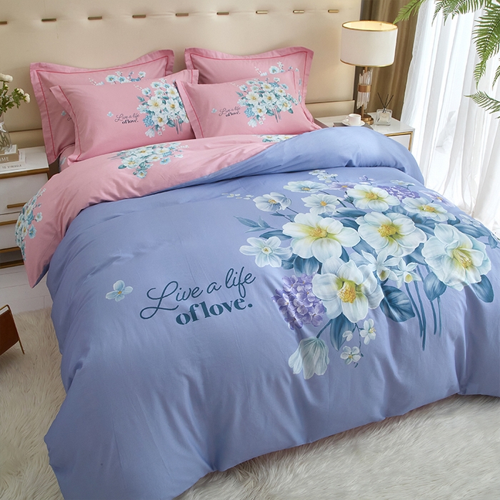 91家纺网 家纺一手货源 找家纺 格里芬家纺2025全棉大版花13372印花四件套 花季-紫