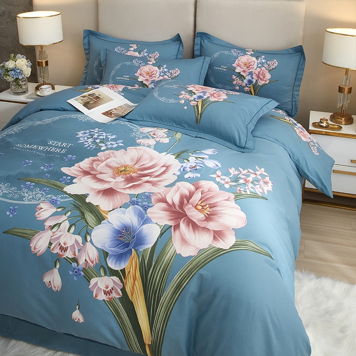 91家纺网 家纺一手货源 找家纺 格里芬家纺2025全棉大版花13372印花四件套 花娇百媚