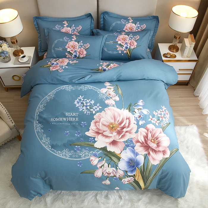 91家纺网 家纺一手货源 找家纺 格里芬家纺2025全棉大版花13372印花四件套 花娇百媚