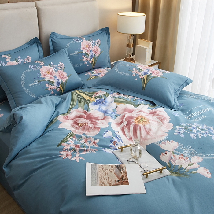 91家纺网 家纺一手货源 找家纺 格里芬家纺2025全棉大版花13372印花四件套 花娇百媚