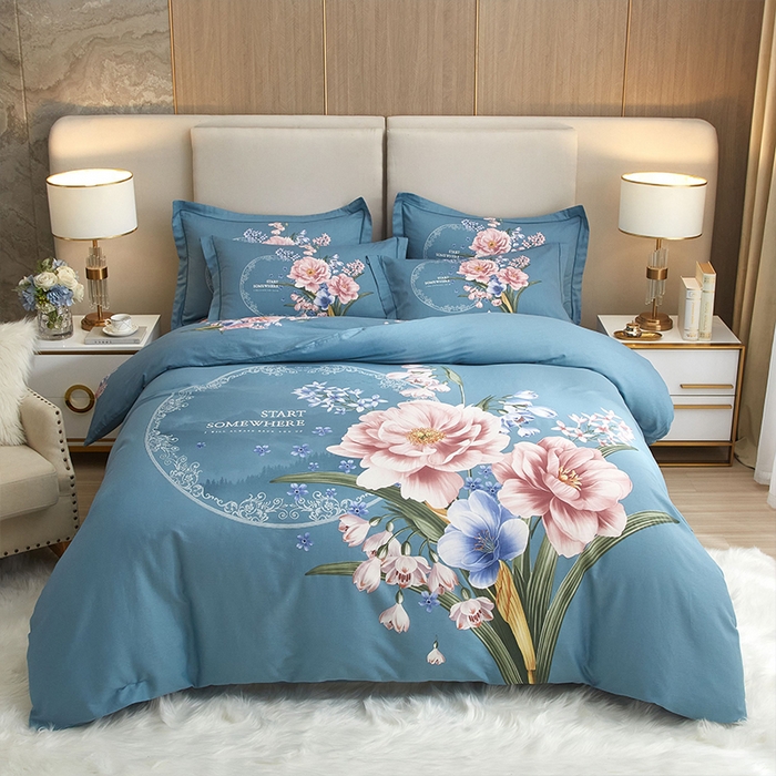 91家纺网 家纺一手货源 找家纺 格里芬家纺2025全棉大版花13372印花四件套 花娇百媚