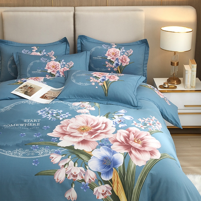 91家纺网 家纺一手货源 找家纺 格里芬家纺2025全棉大版花13372印花四件套 花娇百媚