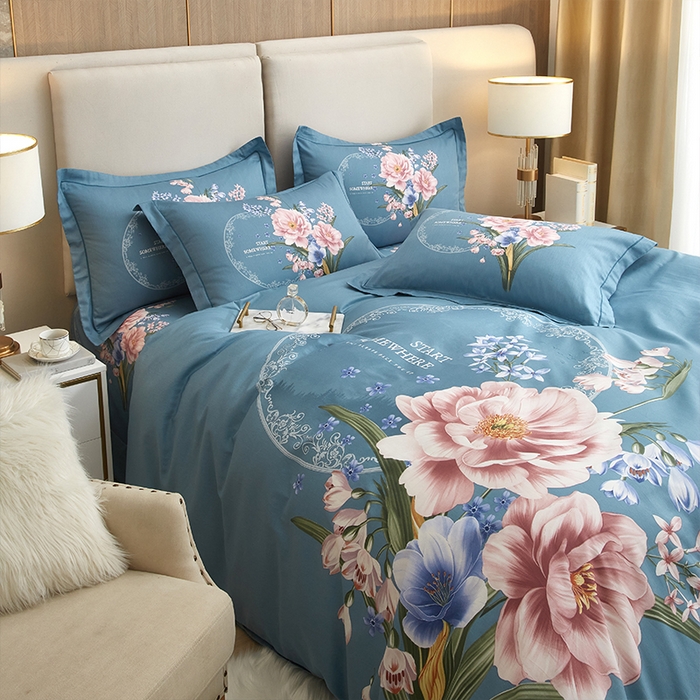 91家纺网 家纺一手货源 找家纺 格里芬家纺2025全棉大版花13372印花四件套 花娇百媚