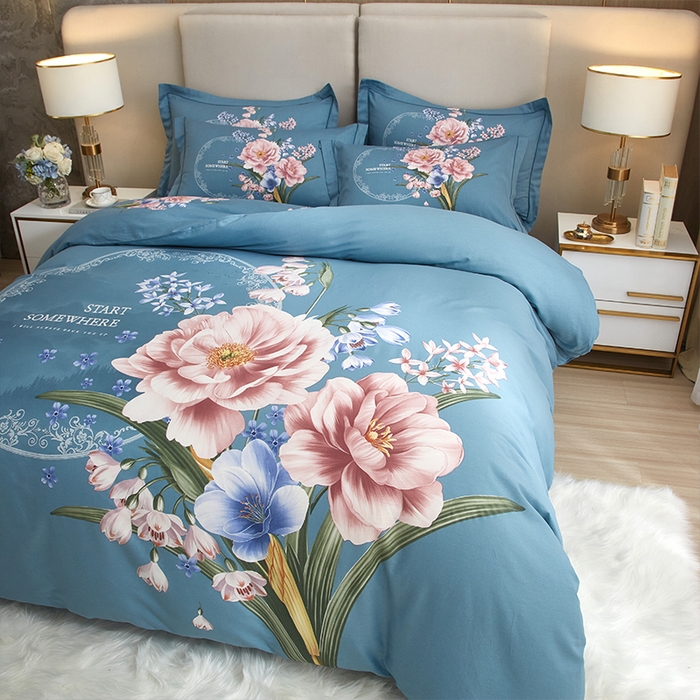 91家纺网 家纺一手货源 找家纺 格里芬家纺2025全棉大版花13372印花四件套 花娇百媚