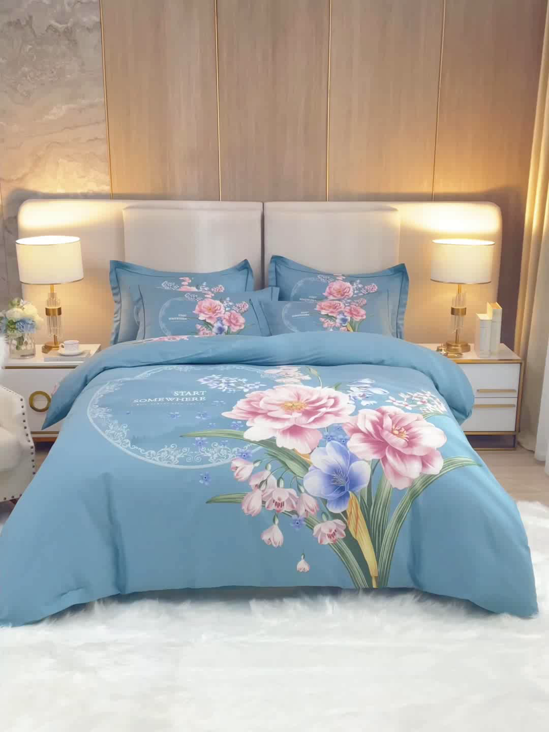 91家纺网 家纺一手货源 找家纺 格里芬家纺2025全棉大版花13372印花四件套 花娇百媚