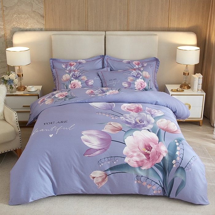 格里芬家纺2025全棉大版花13372印花四件套 花香溢彩-紫