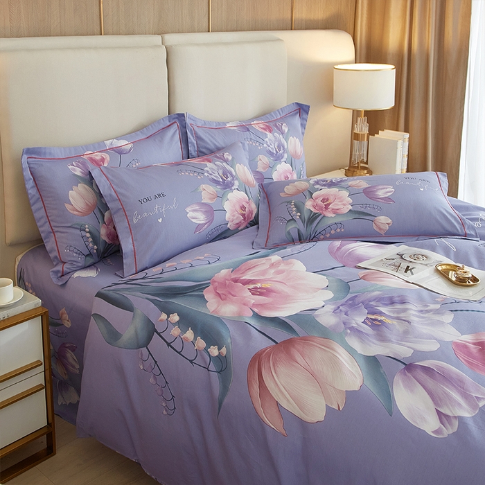 91家纺网 家纺一手货源 找家纺 格里芬家纺2025全棉大版花13372印花四件套 花香溢彩-紫