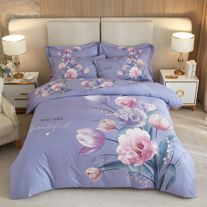 91家纺网 家纺一手货源 找家纺 格里芬家纺2025全棉大版花13372印花四件套 花香溢彩-紫