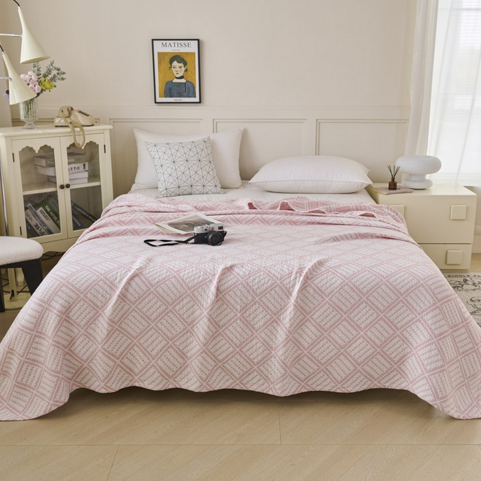 小叮当家纺仓储工厂店 2025新款全棉纯棉多纱毛巾盖毯毯子 铭格-粉