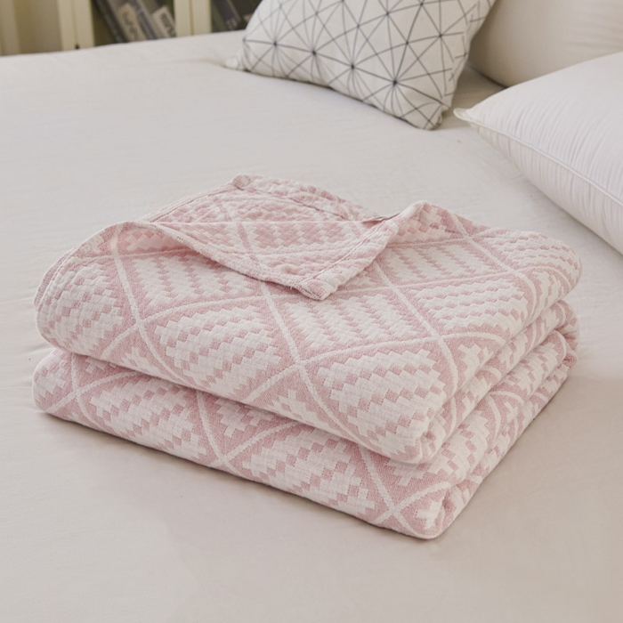 91家纺网 家纺一手货源 找家纺 小叮当家纺仓储工厂店 2025新款全棉纯棉多纱毛巾盖毯毯子 铭格-粉