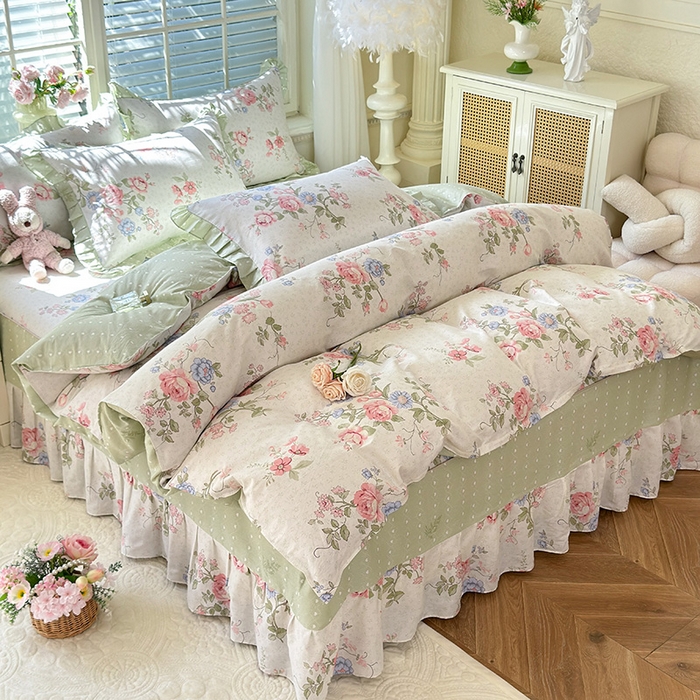 91家纺网 家纺一手货源 找家纺 （总）美达家纺 2025新款全棉纯棉AB版蕾丝小花边单层床裙四件套