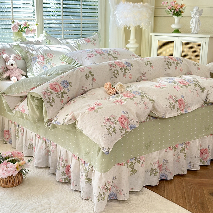 91家纺网 家纺一手货源 找家纺 （总）美达家纺 2025新款全棉纯棉AB版蕾丝小花边单层床裙四件套