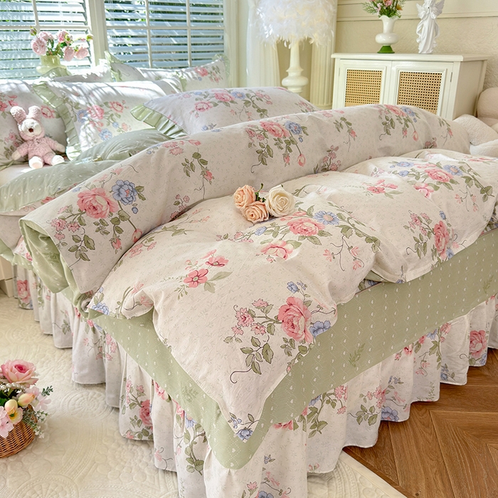 91家纺网 家纺一手货源 找家纺 （总）美达家纺 2025新款全棉纯棉AB版蕾丝小花边单层床裙四件套