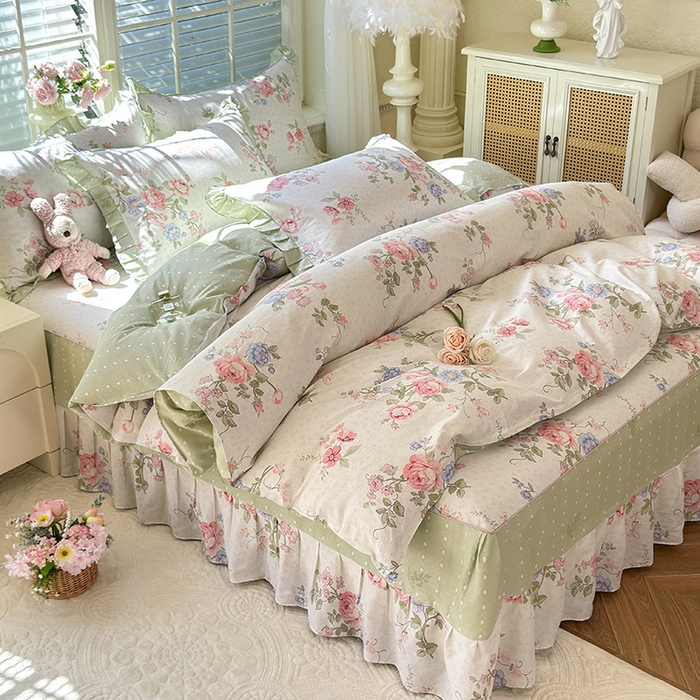 91家纺网 家纺一手货源 找家纺 （总）美达家纺 2025新款全棉纯棉AB版蕾丝小花边单层床裙四件套