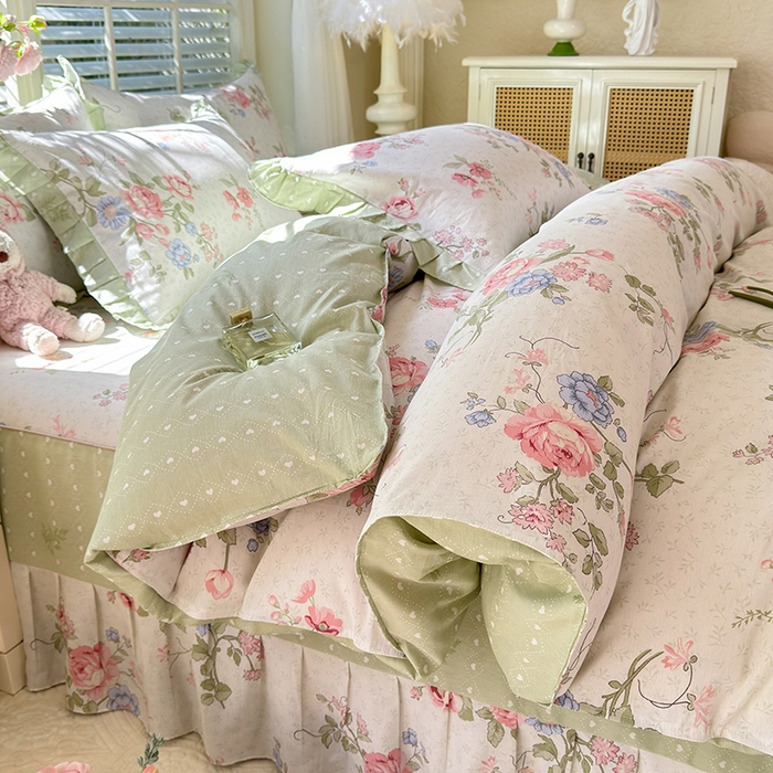 91家纺网 家纺一手货源 找家纺 （总）美达家纺 2025新款全棉纯棉AB版蕾丝小花边单层床裙四件套