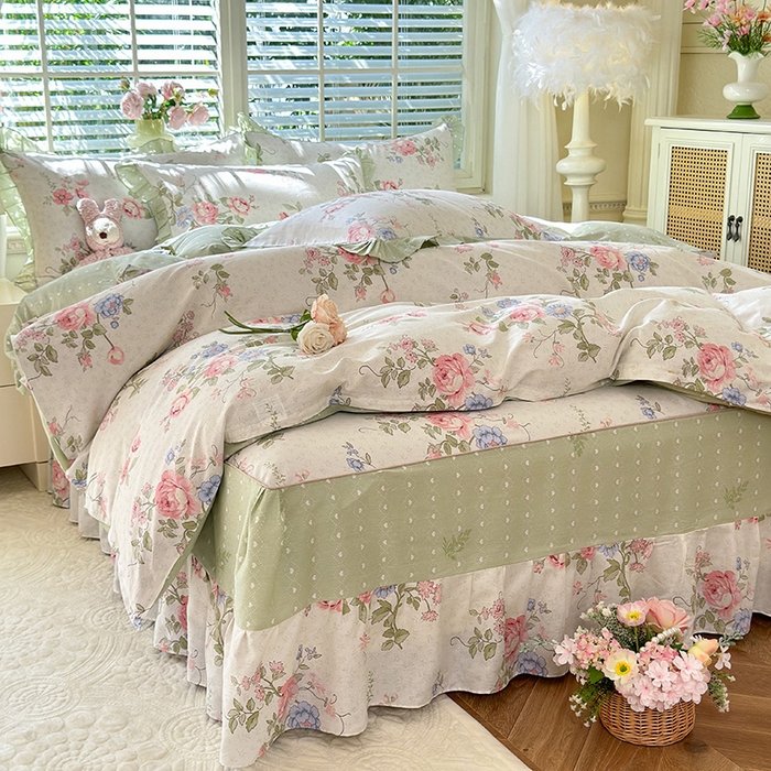 91家纺网 家纺一手货源 找家纺 （总）美达家纺 2025新款全棉纯棉AB版蕾丝小花边单层床裙四件套