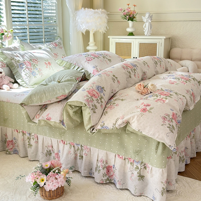 91家纺网 家纺一手货源 找家纺 （总）美达家纺 2025新款全棉纯棉AB版蕾丝小花边单层床裙四件套