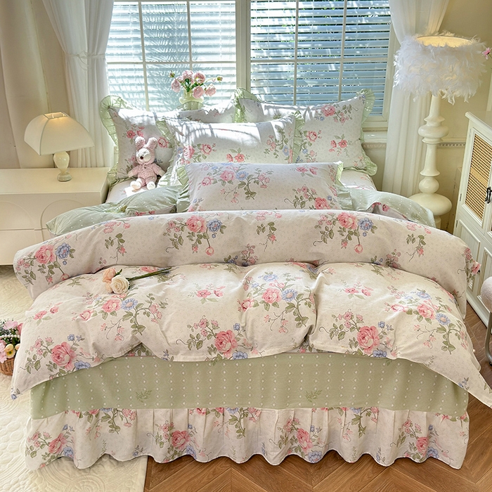 91家纺网 家纺一手货源 找家纺 （总）美达家纺 2025新款全棉纯棉AB版蕾丝小花边单层床裙四件套