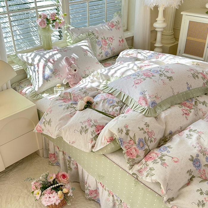 91家纺网 家纺一手货源 找家纺 （总）美达家纺 2025新款全棉纯棉AB版蕾丝小花边单层床裙四件套