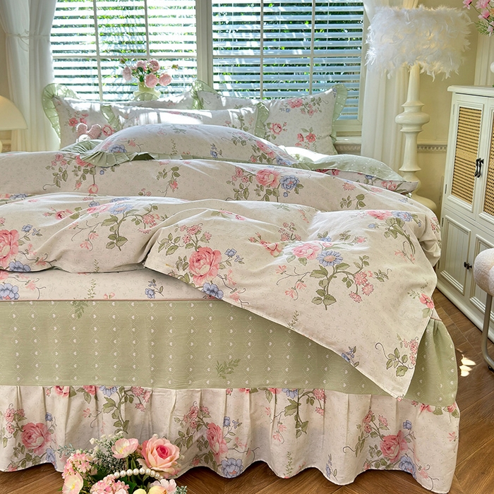 91家纺网 家纺一手货源 找家纺 （总）美达家纺 2025新款全棉纯棉AB版蕾丝小花边单层床裙四件套