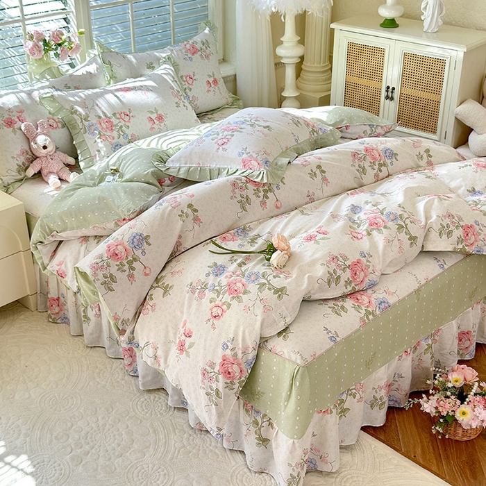 91家纺网 家纺一手货源 找家纺 （总）美达家纺 2025新款全棉纯棉AB版蕾丝小花边单层床裙四件套