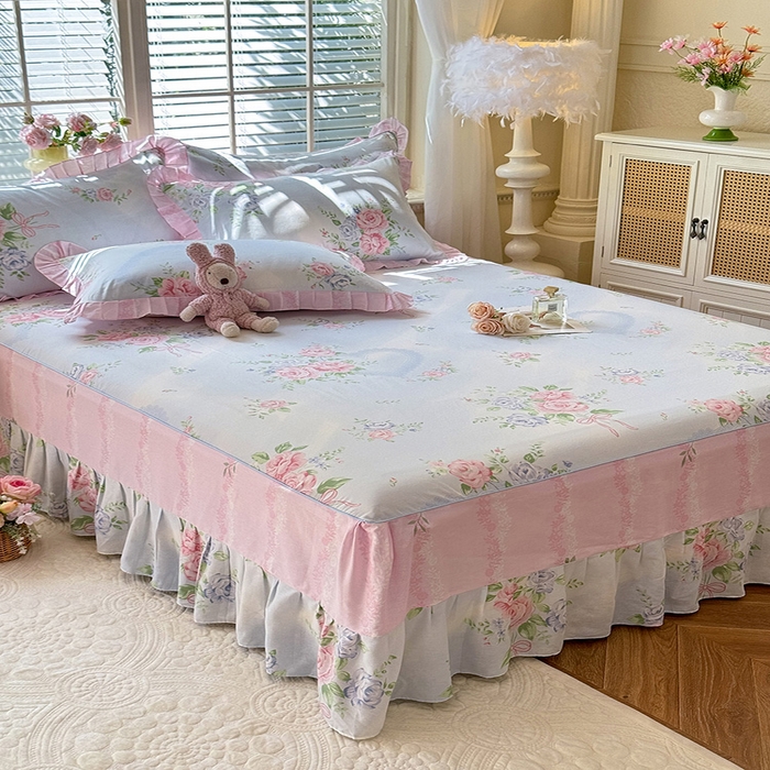 91家纺网 家纺一手货源 找家纺 美达家纺 2025新款全棉AB版单层床裙 解语花