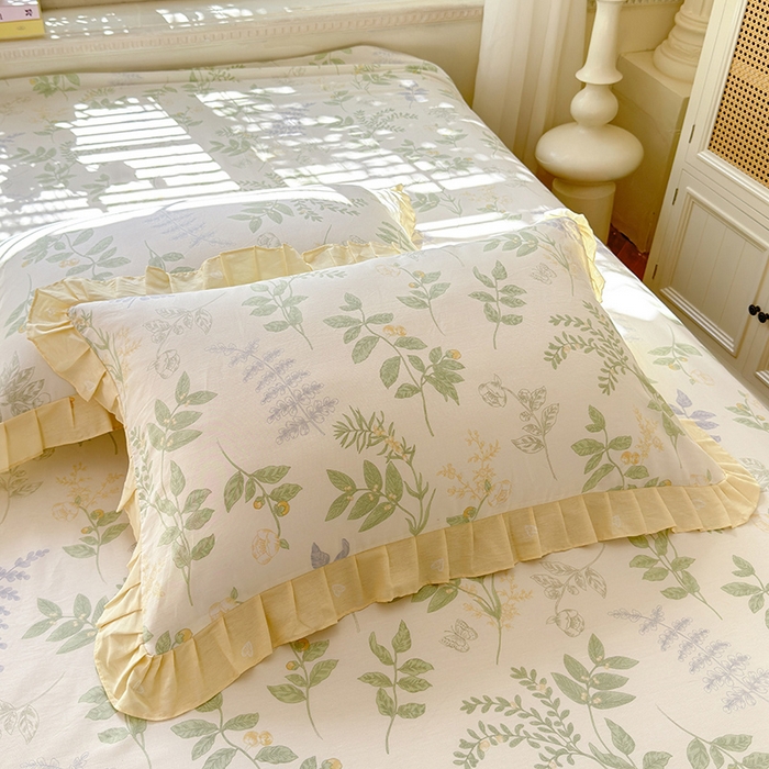 91家纺网 家纺一手货源 找家纺 美达家纺 2025新款全棉AB版单层床裙 沁雨花叶