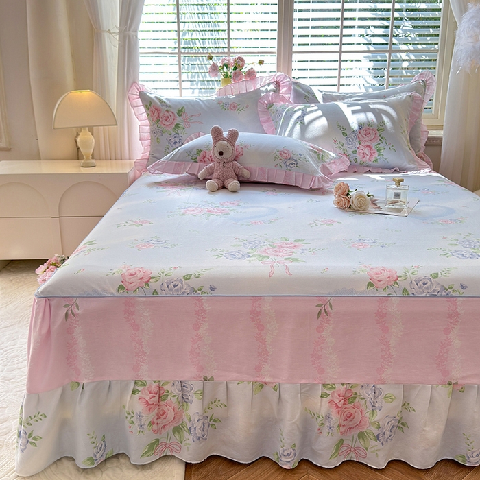 91家纺网 家纺一手货源 找家纺 美达家纺 2025新款全棉AB版单层床裙 解语花