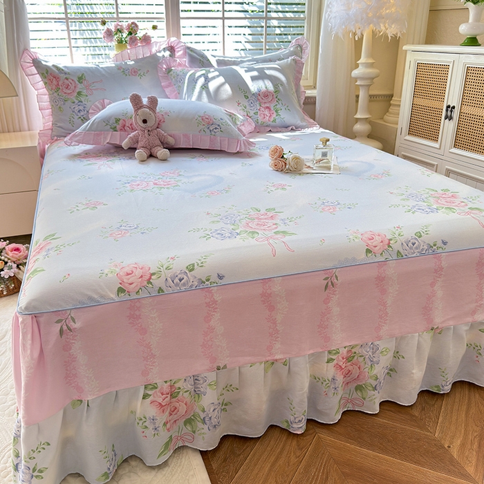 91家纺网 家纺一手货源 找家纺 美达家纺 2025新款全棉AB版单层床裙 解语花