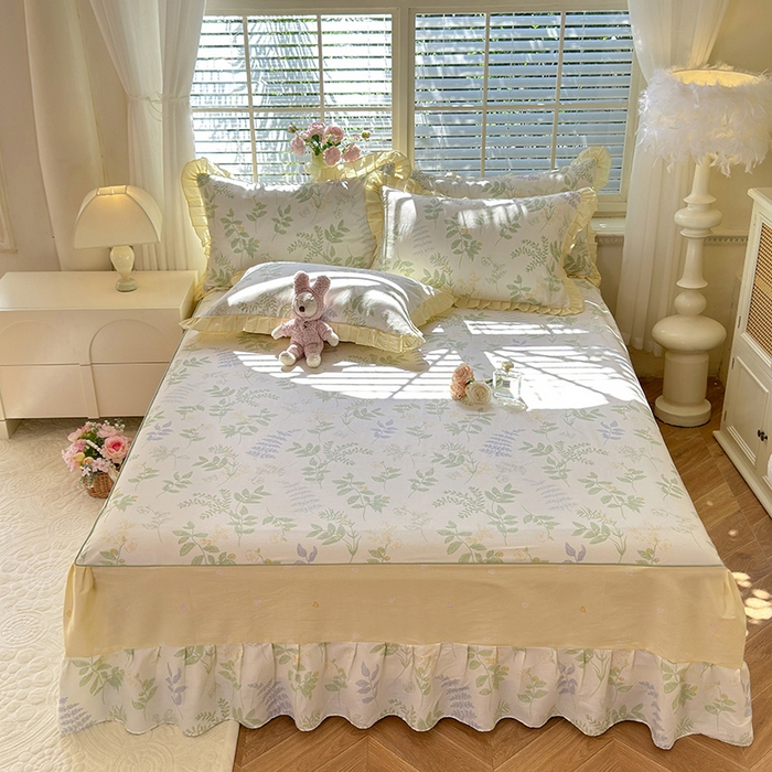 美达家纺 2025新款全棉AB版单层床裙 沁雨花叶