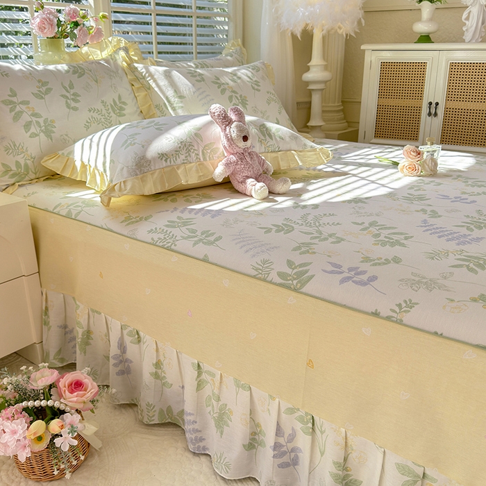 91家纺网 家纺一手货源 找家纺 美达家纺 2025新款全棉AB版单层床裙 沁雨花叶