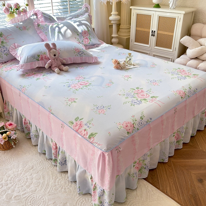 91家纺网 家纺一手货源 找家纺 美达家纺 2025新款全棉AB版单层床裙 解语花