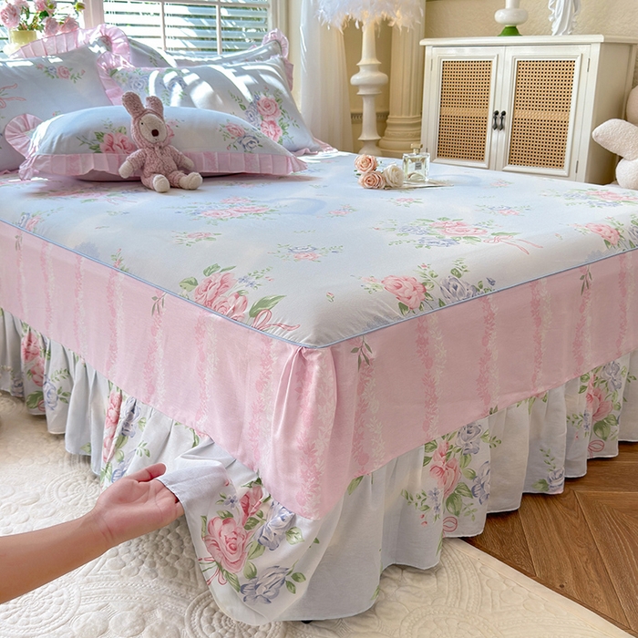 91家纺网 家纺一手货源 找家纺 美达家纺 2025新款全棉AB版单层床裙 解语花