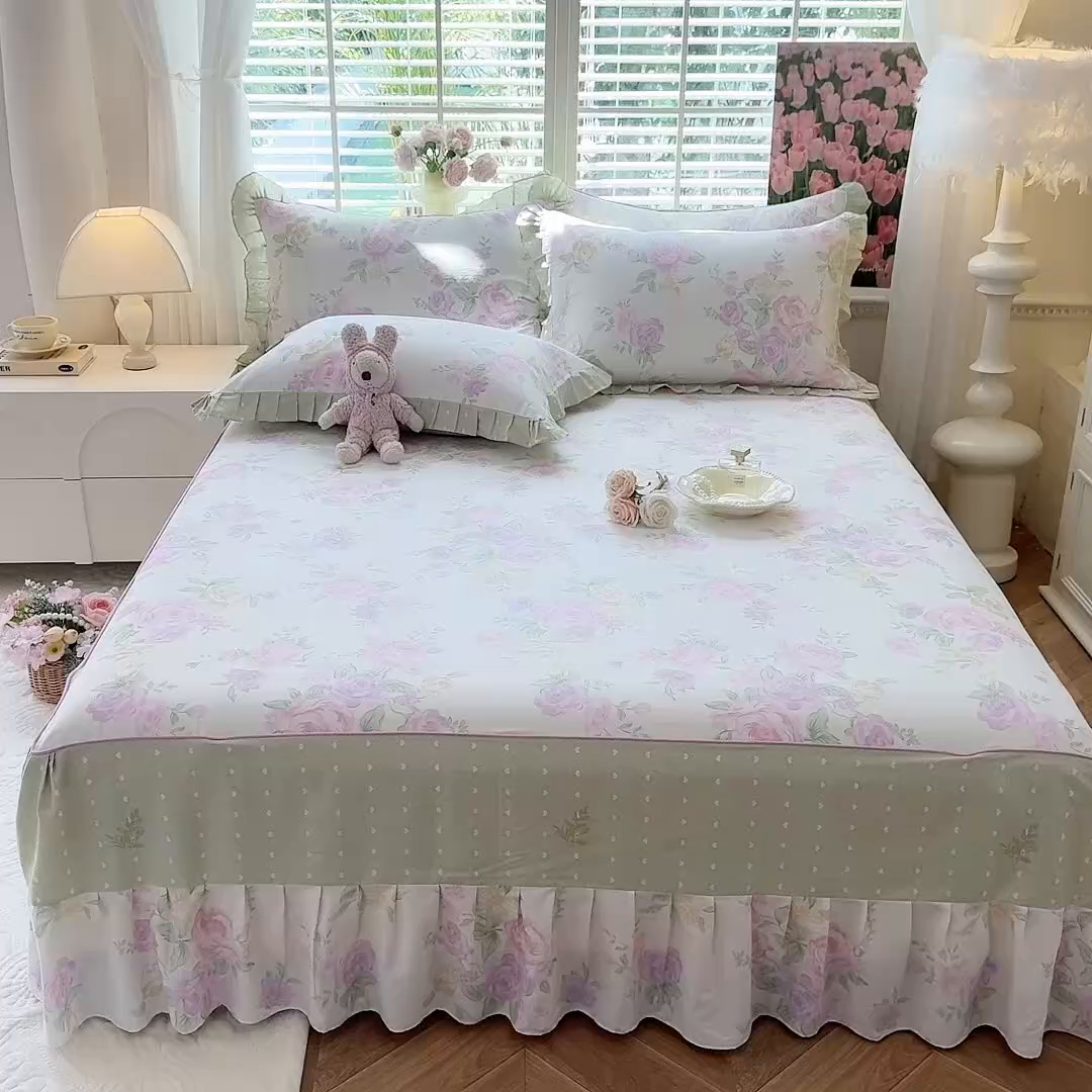 91家纺网 家纺一手货源 找家纺 美达家纺 2025新款全棉AB版单层床裙 悦棠