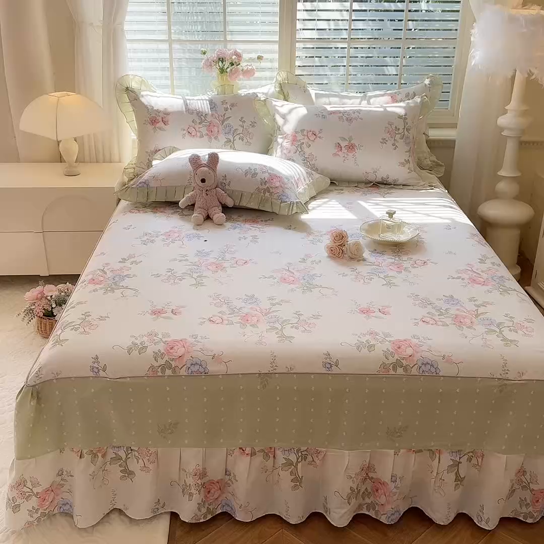 91家纺网 家纺一手货源 找家纺 美达家纺 2025新款全棉AB版单层床裙 南湘