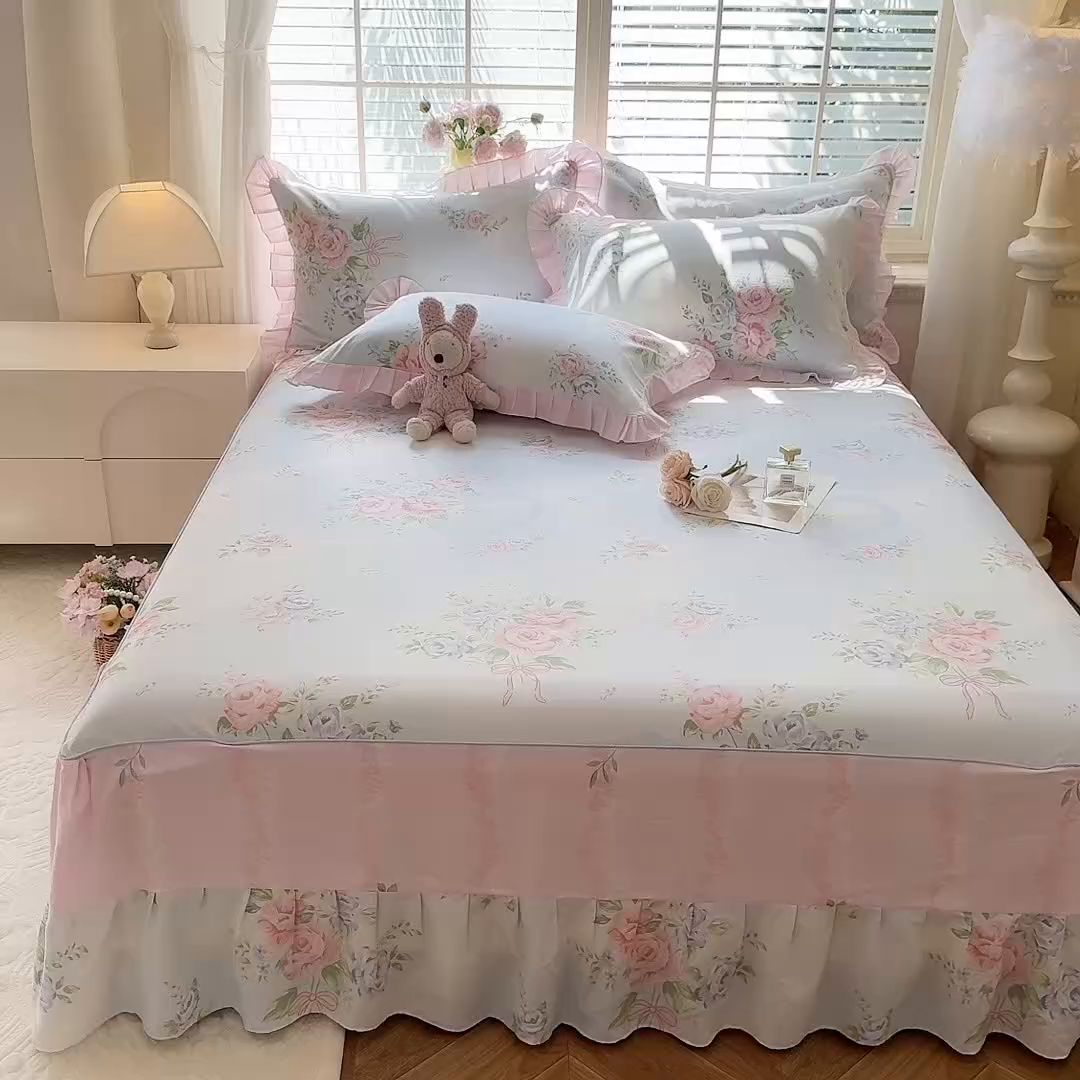 91家纺网 家纺一手货源 找家纺 美达家纺 2025新款全棉AB版单层床裙 解语花