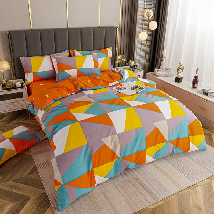 91家纺网 家纺一手货源 找家纺 格里芬家纺2025新款全棉大版磨毛生态磨毛四件套 多彩菱形