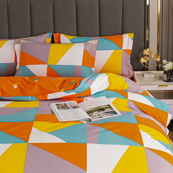 91家纺网 家纺一手货源 找家纺 格里芬家纺2025新款全棉大版磨毛生态磨毛四件套 多彩菱形